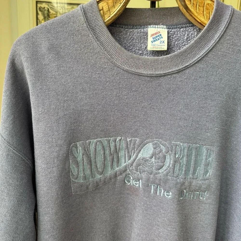Vintage Jerzees Russell Blue Heather Embroidered Snowmobile Sweatshirt 2X